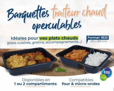 Barquettes CPET traiteur plats cuisinés 2 parts